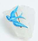 Anne Koplik Designs Enamel Guilloche Blue Bird Swallow Brooch 4.9g