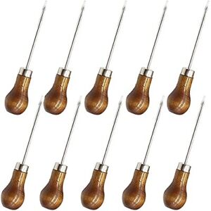 10pcs Wooden Handle Gourd Shape Scratch Awl Tool Pin Punching For Leather Pouch