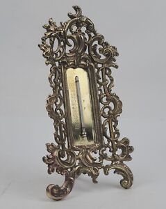 Antique Brass Ornate Victorian Cast TF Filigree Decorative Thermometer 227