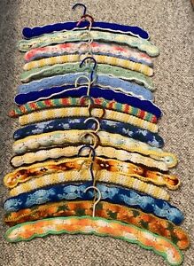Vintage Lot of 17 Hand Crocheted Wooden Hangers Yarn Covered Knit Handmade