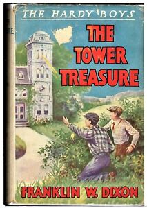 Hardy Boys #1 The Tower Treasure 1937 17th printing w/DJ white spine/brown book