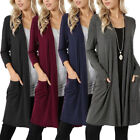 Womens Long Open Front Slouchy Cardigan Sweater Sleeve Pockets Loose Drape New