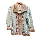 STORYBOOK KNITS Womens Cardigan Size 1X Mint Beaded Vintage Faux Fur Full Zip