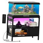 40 Gallon Fish Tank Stand with Reptile Tank and Power Outlet, Metal Black