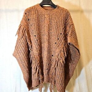 by Anthropologie Oversize Sweater One Size Poncho style w/ arm holes Rust Brown