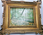 Very Old Oil Painting Lake With In The Woods  Great Frame Antique .