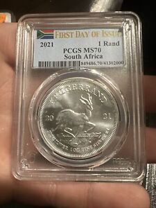 2021 SOUTH AFRICA 1 RAND 1OZ SILVER KRUGERRAND PCGS MS70 FIRST DAY OF ISSUE