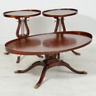 Traditional Lyre Style Harp Oval Coffee Table Mahogany and 2 Side tables Set