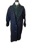 Vtg 90 Herman Kay Long Wool Coat Faux Jacket Navy Green Plaid Hooded Sz 10P