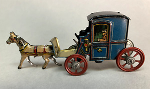 Antique Rare Meier TIN PENNY TOY HORSE DRAWN Carriage or Cab GERMANY 1902-1914