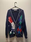 vintage john ashford golf sweater mens medium blue knit cardigan