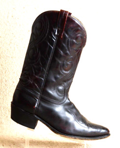 ACME Men's 11.5 D Vintage Leather Cowboy Boots Black Cherry USA