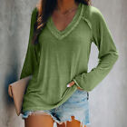 Womens Casual Solid Blouse V Neck Long Sleeve T Shirt Lady Loose Tops Pullover