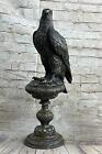 Falcon Hawk Eagle Large Bird on Pedestal - Bronze Metal Sculpture Signed Art
