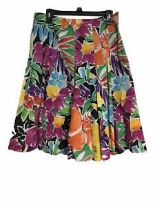 Lauren Ralph Lauren Women Skirt Tropical Floral Pleated Flowy Swing Size 8