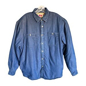 Vintage Wrangler Sherpa Lined Denim Shirt Mens Size L Blue Long Sleeve Button Up