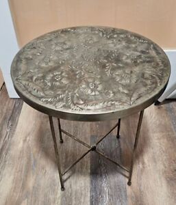 Vintage Brass Top Folding Tray End Table Plant Stand 18
