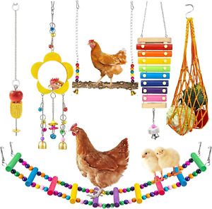 7PCS Chicken Coop Toys: Swing Ladder Mirror Vegetable Feeder 👍