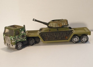 BUDDY L Vintage Military Semi Truck & Trailer with Army Tank. Made In Japan 1982