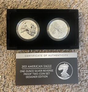 American Eagle One Ounce Silver Reverse Proof Two-Coin Set US Mint 2021