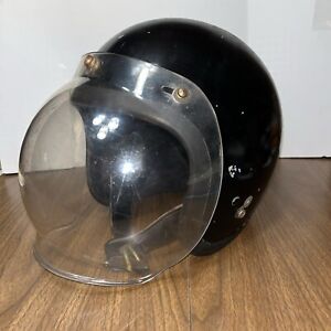 Vintage 1970s Bell Super Magnum Black Motorcycle Helmet Size 7 w/Bubble Shield
