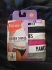 Medium Size 6 Hanes Ribbed Thong Underwear 3 Pack  Soft and Breathable NWT