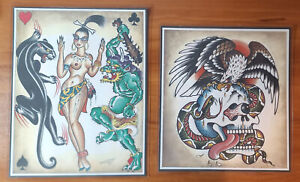 2 Sheets 1989 Don Ed Hardy Traditional Vintage Style Tattoo Flash Girls Dragon