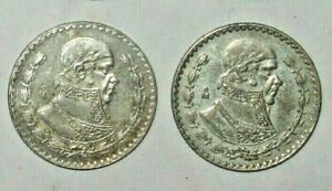 ✪ Two(2) 1957-1967 ✪ Silver Mexican Un Peso ✪ Large Silver Coins! ✪