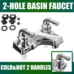 Plastic Basin Sink Faucet Chrome Lavatory 2 Handles 3 Holes Vanity Mixer Tap US
