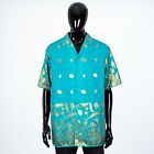 GUCCI 1400$ Blue Bowling Shirt with Gold Flowers & Leave Lamé Fil Coupé