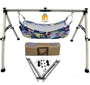 Traditional Folding Indian Cradle - Black Square Design, Portable, SS Material