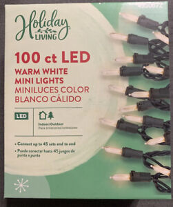 Holiday Living 100ct LED Warm White Mini Christmas String Lights Green Wire NIB