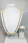 22k Yellow Gold Turquoise Necklace Earring Set (9317)