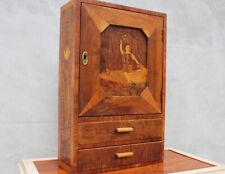 Rare Wooden Medicine Cabinet, Wall Mounted Locker with Marquetry and Two Drawers