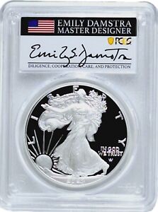 2023 W PROOF SILVER EAGLE 🦅 PCGS PR70 EMILY DAMSTRA SIGNED👌FIRST DAY OF ISSUE