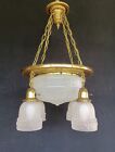 New ListingAntique American Arts and Crafts 1920s Brass & Glass Chandelier