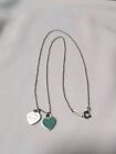 Tiffany & Co Return to Mini Doble Heart Tag Blue Enamel Pendant Necklace Silver