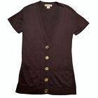 Michael Kors Chocolate Brown Long Knit Cardigan Sweater Gold Signature Buttons S