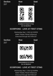 2 Tickets Left, Scorpions 5/1/24 Bakkt Theater  Planet Hollywood Las Vegas, NV