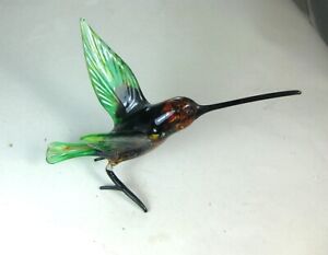 hand blown glass animal bird Hummingbird Colibri Murano style figurine green 4.8