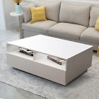 High Gloss LED Light Coffee Table Rectangular Living Room Table W/ 4 Drawers Set