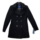 Nautica Pea Coat Womens Small Black Double Breasted Notched Collar Lined Casual