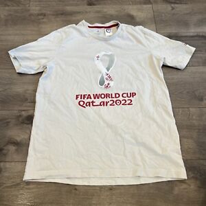 FIFA WORLD CUP Shirt Mens Medium Beige Qatar 2022 Logo Adidas Soccer Athletic