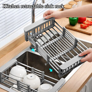Adjustable Stainless Steel Kitchen Dish Drying Sink Rack Drain Strainer Basket