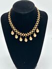 Antique blockchain bip brass necklace with pearl drops and gold tone 13