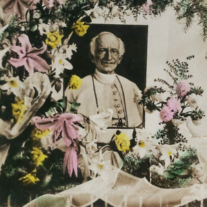 Pope Leo XIII Memorial Stereoview c1903 Tinted Funeral Flowers Death Photo D944