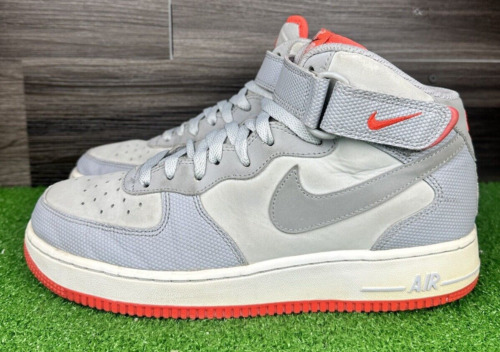 Nike Air Force 1 Mid Pure Platinum Wolf Grey Bright Crimson Size 8 315123-030