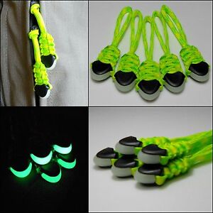 (5) Paracord Zipper Pulls - Back Packs. Gear Bags. Hiking Bugout Bags - DAY GLOW