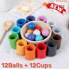 Wooden Color Sorting Toy Set of Rainbow Ball in Cups for Kids Early Educational