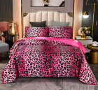 Full Queen Bed Pink Leopard Wild Animal Safari 3 Pc. Satin Silky Comforter Set